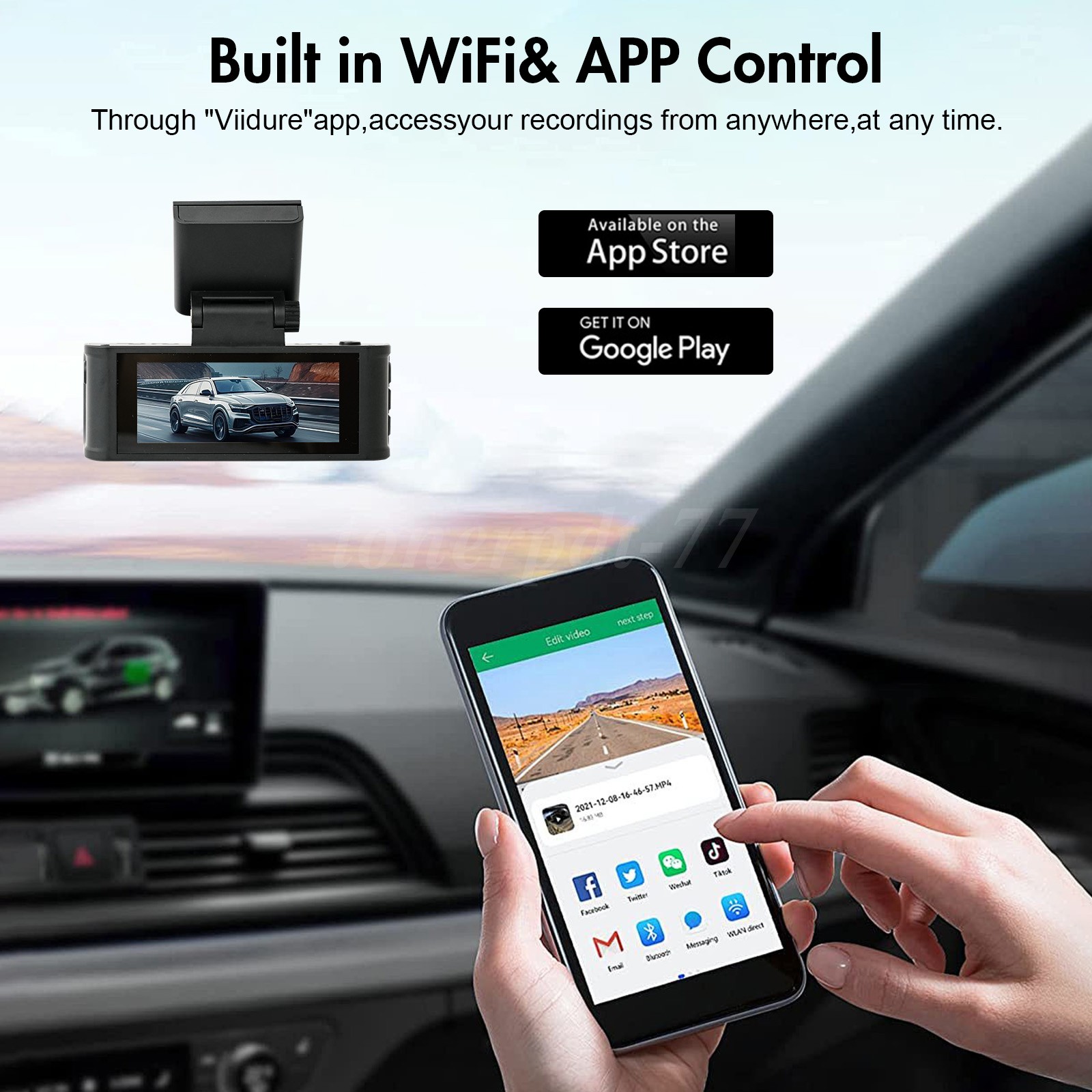 Dual Dash Camera, Front and Rear Dash Camera with 512GB SD Card, Black