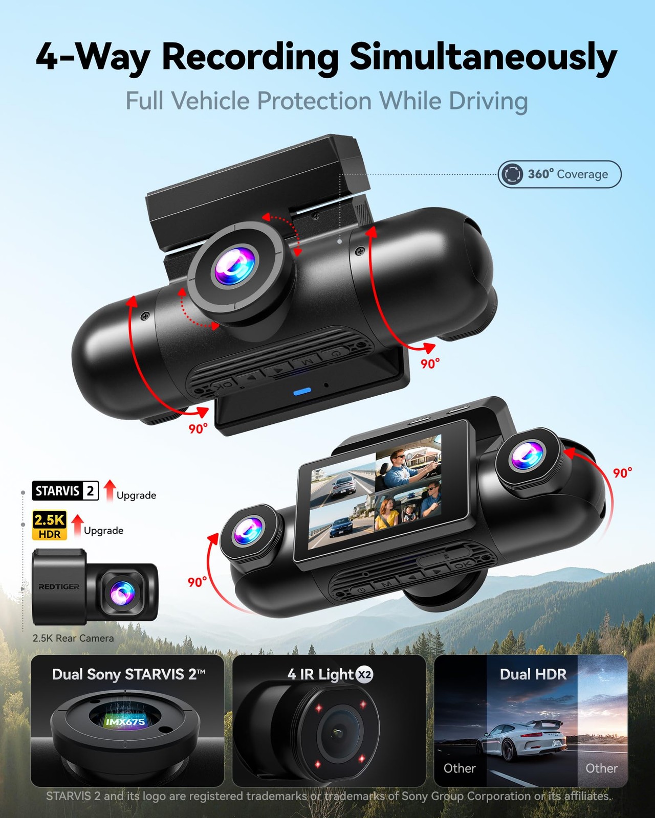 VP40 4 Channel 360° Dash Cam, Dual STARVIS 2, 8 IR Night Vision
