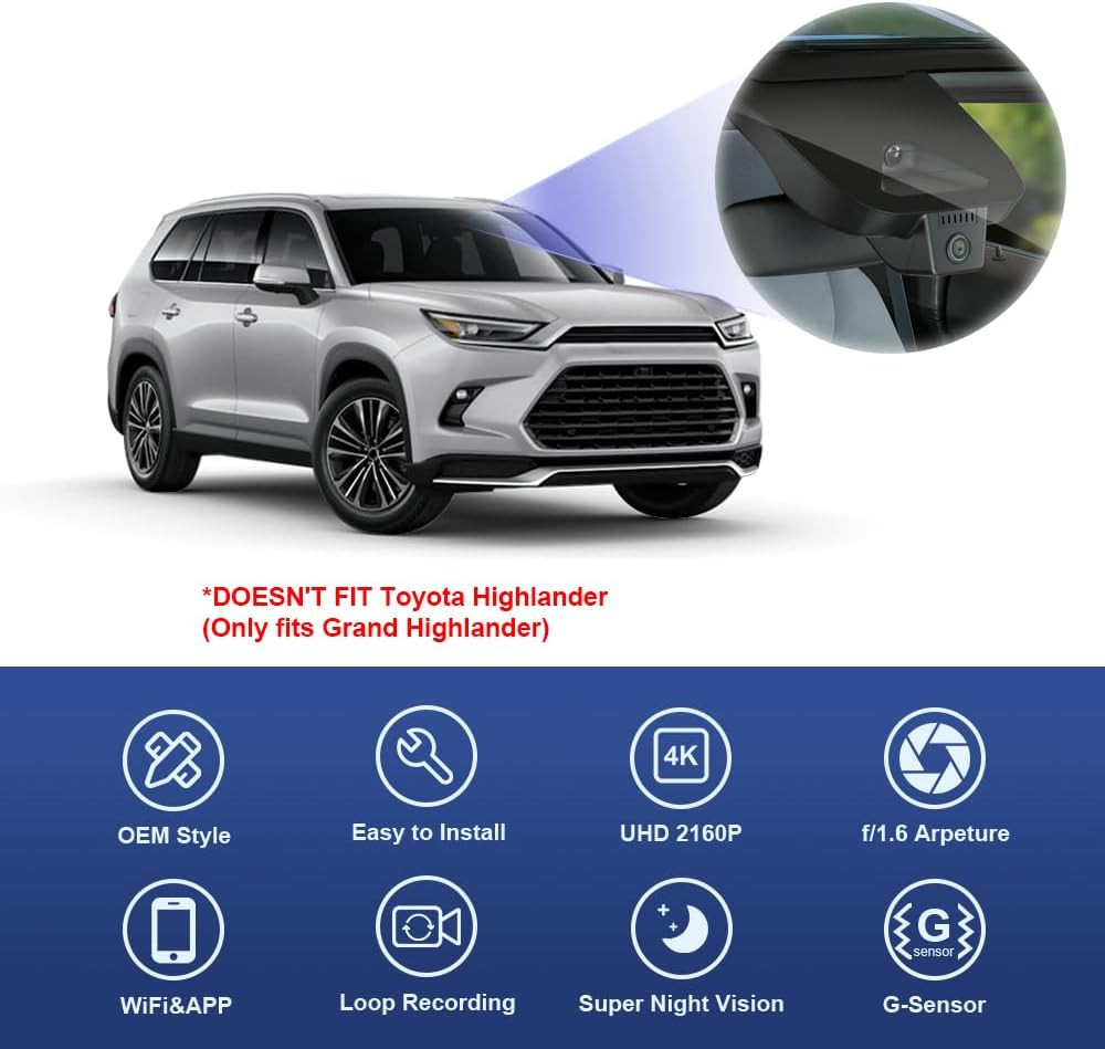 4K Dash Cam Suitable for Toyota Grand Highlander 2024-2026 & Hybrid (HD2-0E130),