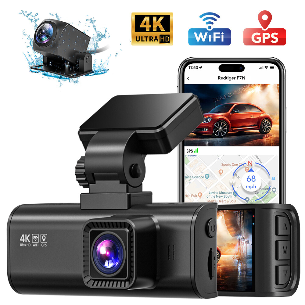 REDTIGER 4K Dash Cam Front and Rear,Built-in WiFi GPS Dual Dash Camera for Cars
