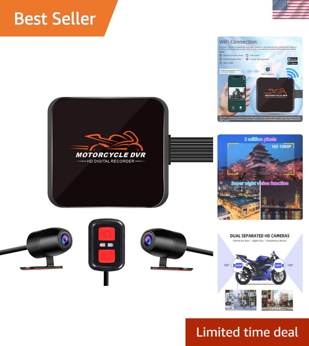 Professional Motorcycle Dash Cam System – Dual 1080P Cameras & Waterproof Design