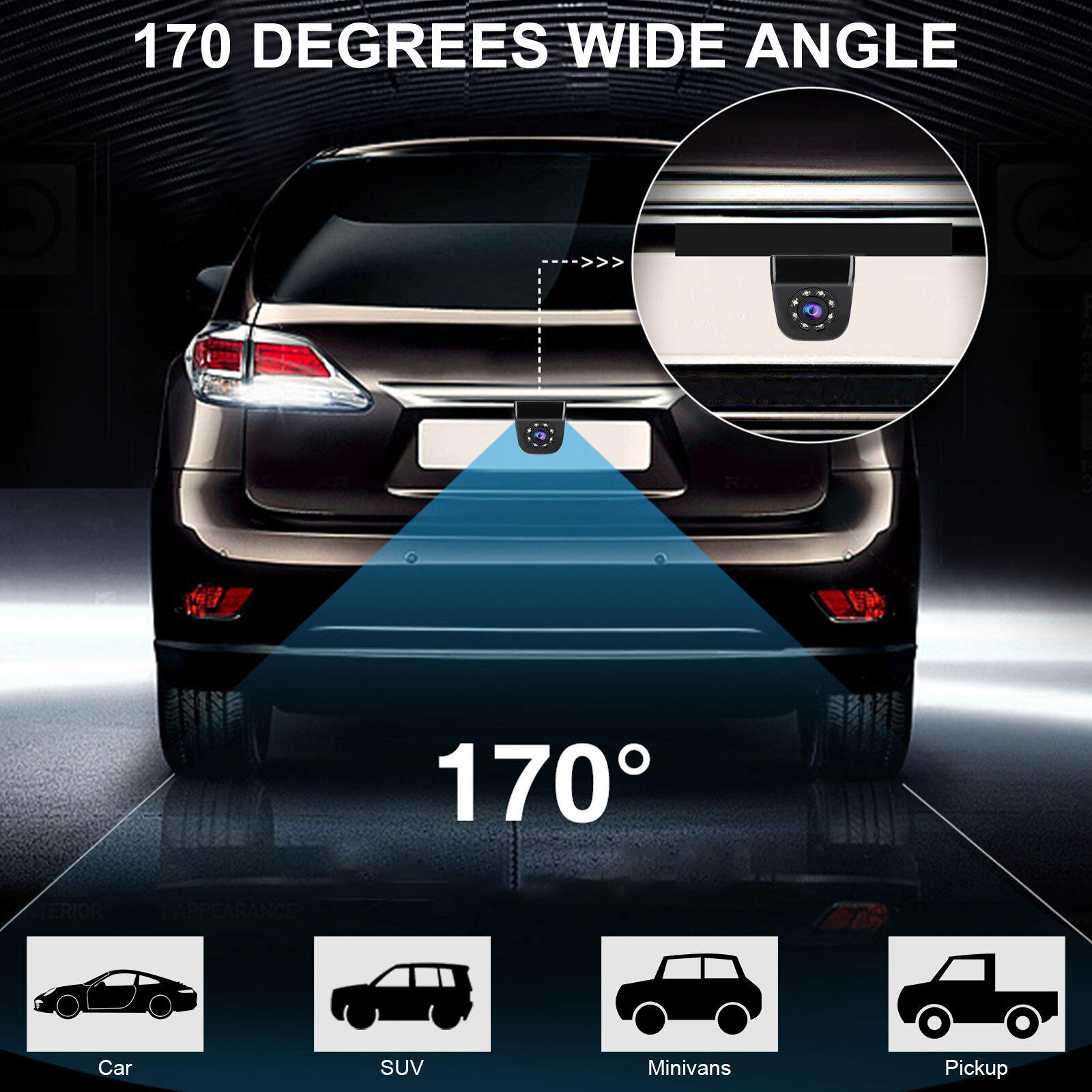 170° CMOS Car Rear View Backup Camera Reverse 8 LED Night Vision Waterproof HD