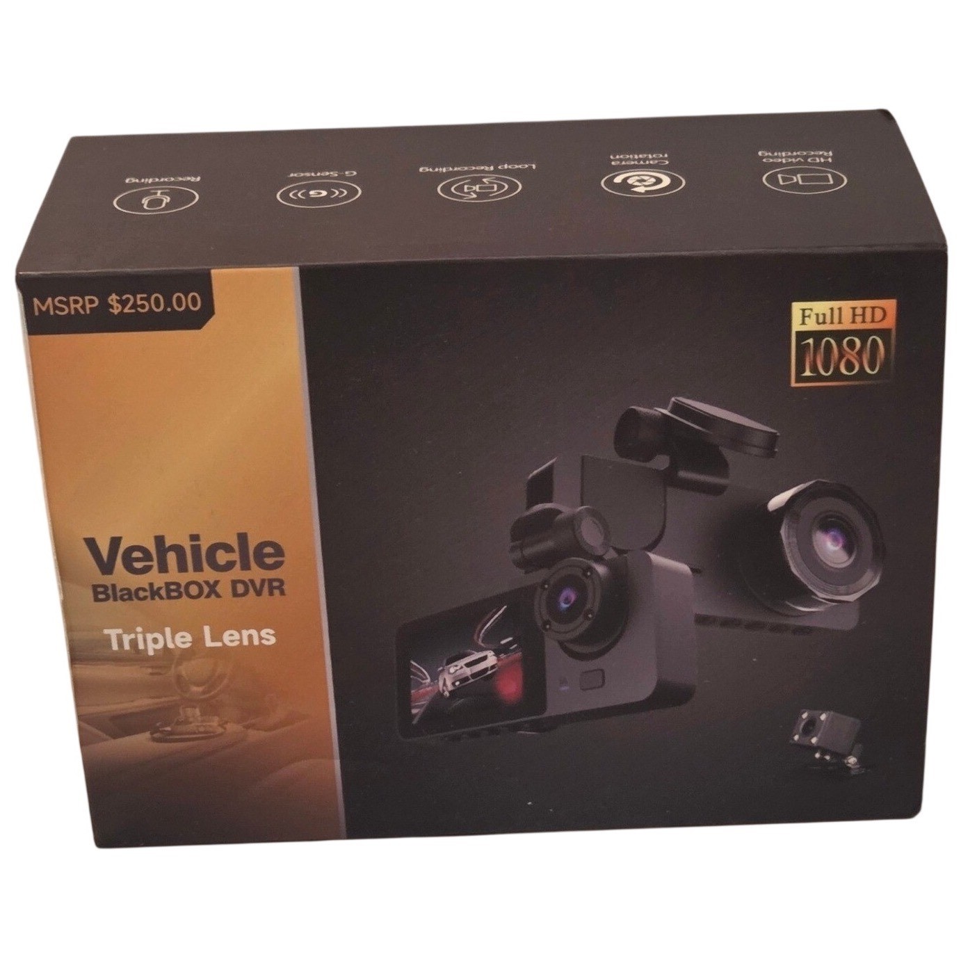 Vehicle BlackBOX DVR Triple Lens Dash Cam Full HD 1080P 2.0″ LCD G-Sensor New
