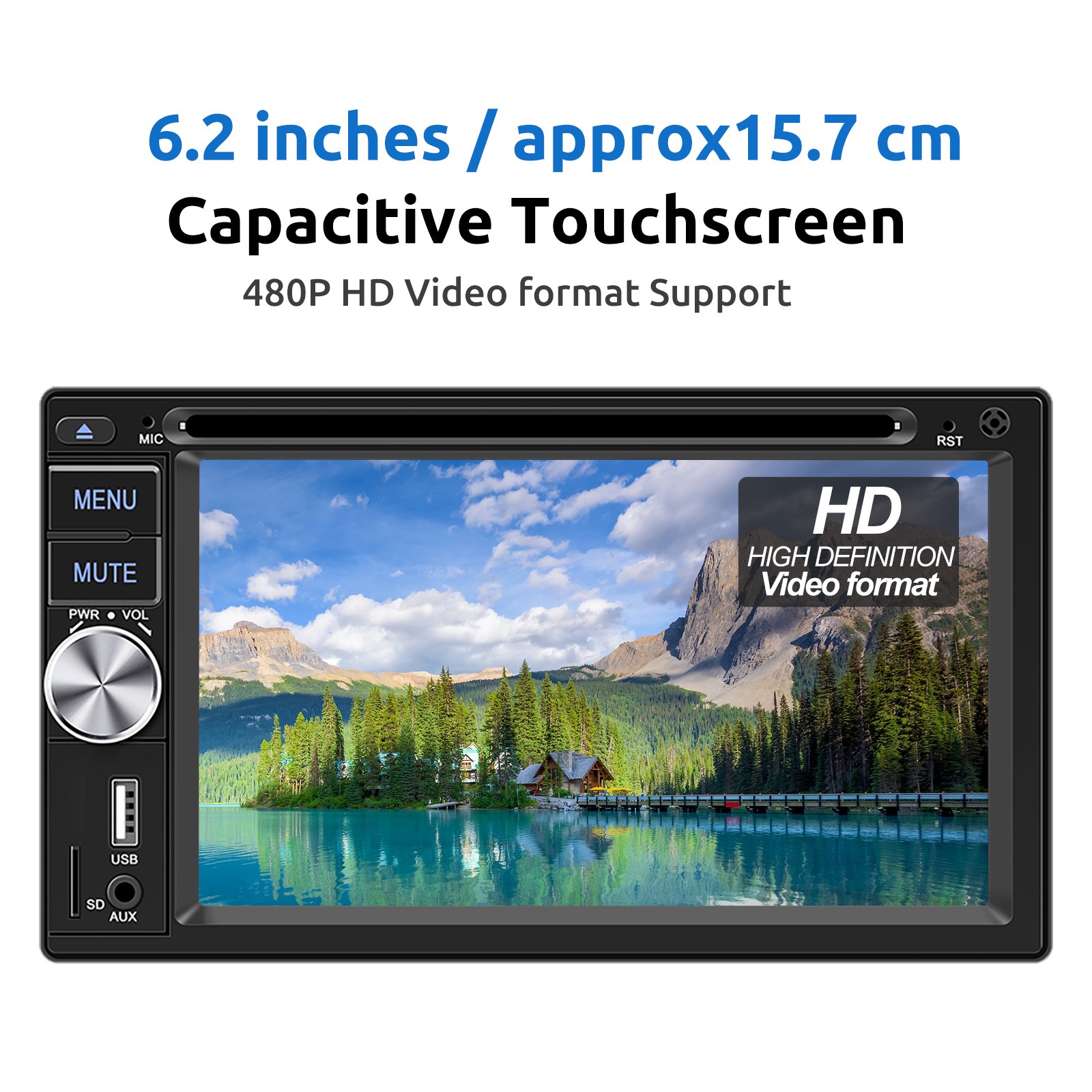 Double DIN Car Radio Stereo CD DVD Player Carplay Android Auto Bluetooth USB AUX