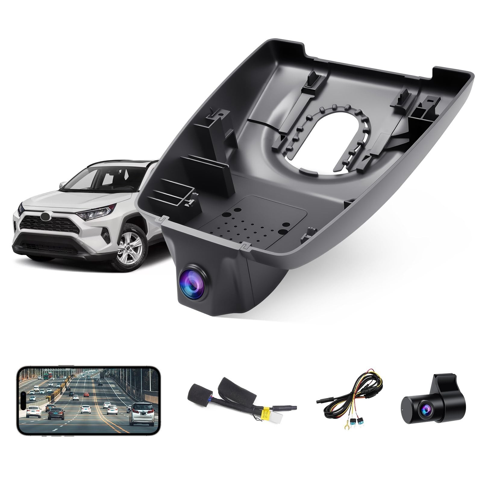 Front 4K + Rear 1080P Dash Cam for Toyota RAV4 & RAV4 Hybrid 2019 2020 2021 L…