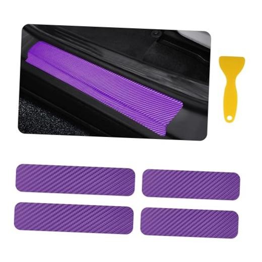4PCS Car Door Sill Protector with Scraper,Carbon Fiber Car Door Purple