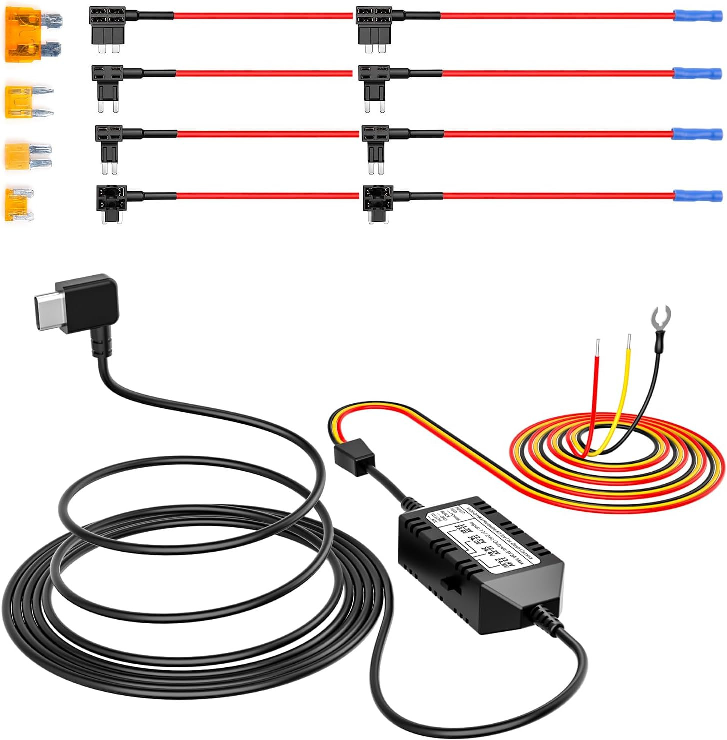 HK4 Hardwire Kit with 8Pcs Full Set Circuit Fuse Tap, Type-C Port, for A329 Seri