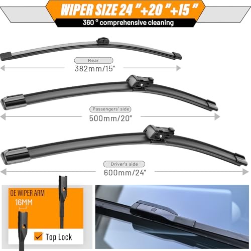 3-Pack Windshield Wiper Blades for Audi Q5 2018-2024, Original Equipment