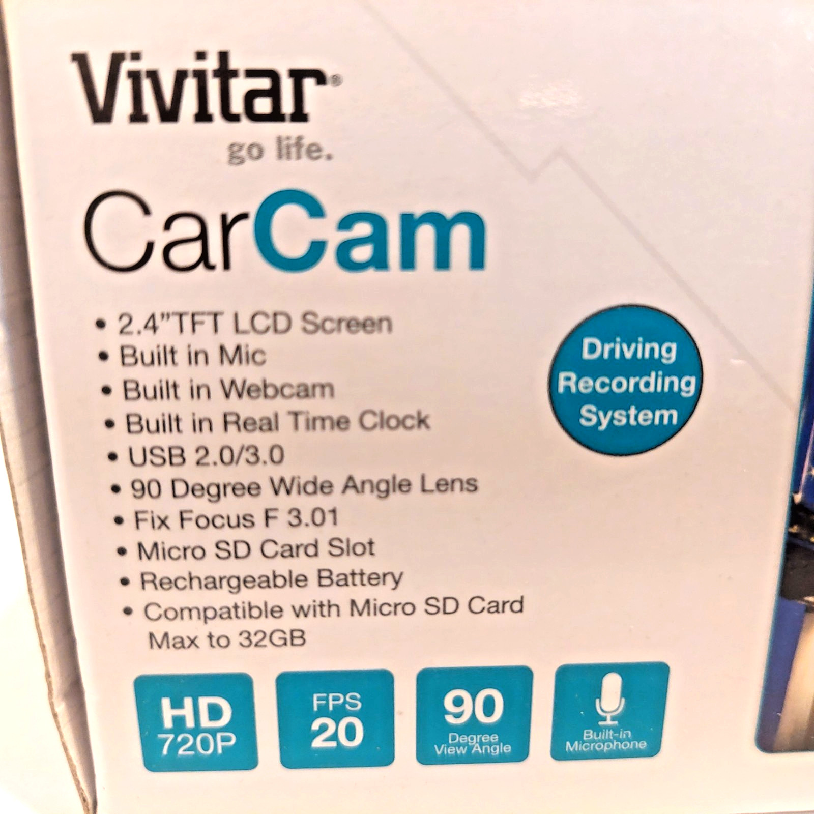 Vivitar CarCam Security HD 2.4” Flip Screen 90° Wide-Angle Lens Mic NEW Open Box