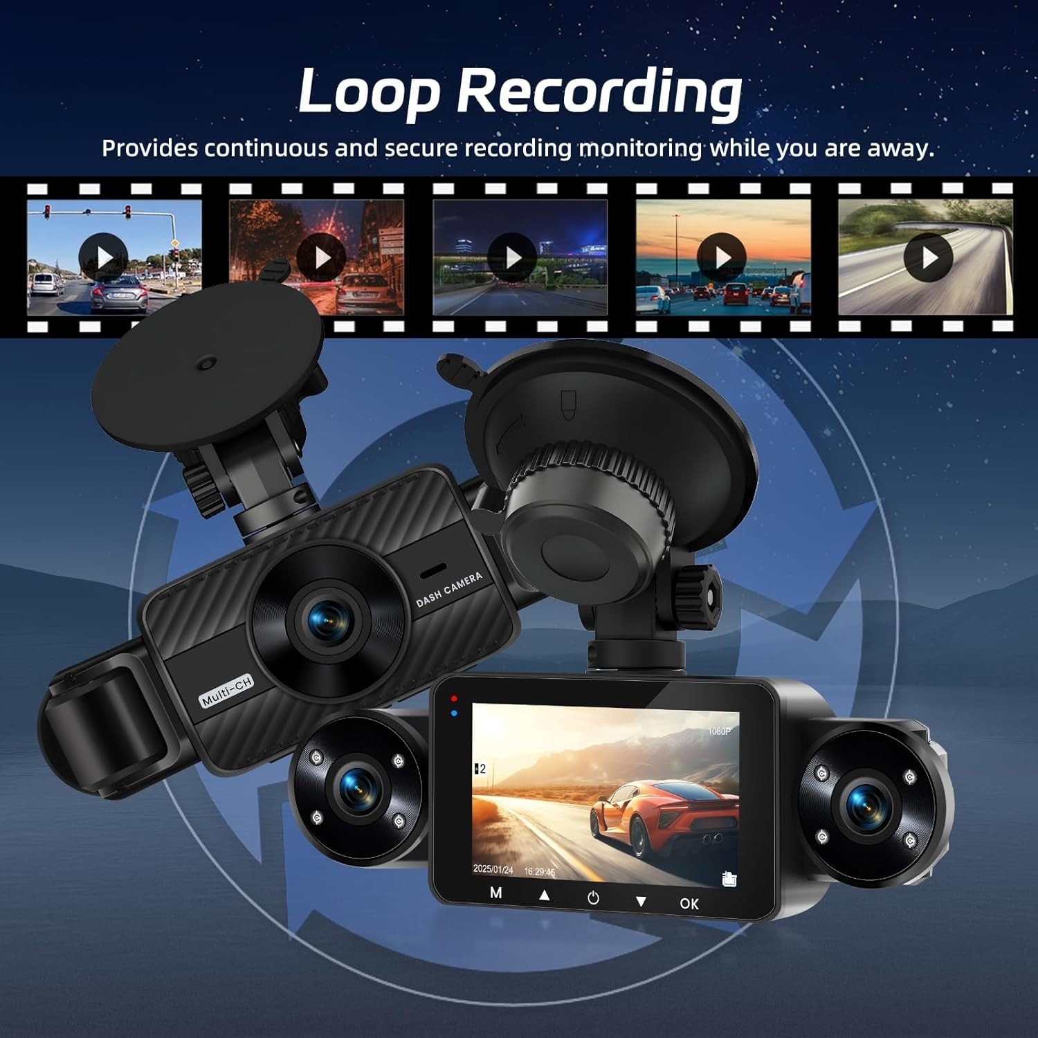 NHOPEEW Dash Cam Front and Rear Inside, 4 Channel Dash Cam 3″ IPS Screen Fron