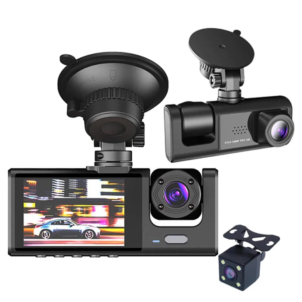 1080P Triple Dash Cam Front Rear Cabin Camera DVR G-Sensor Night Vision