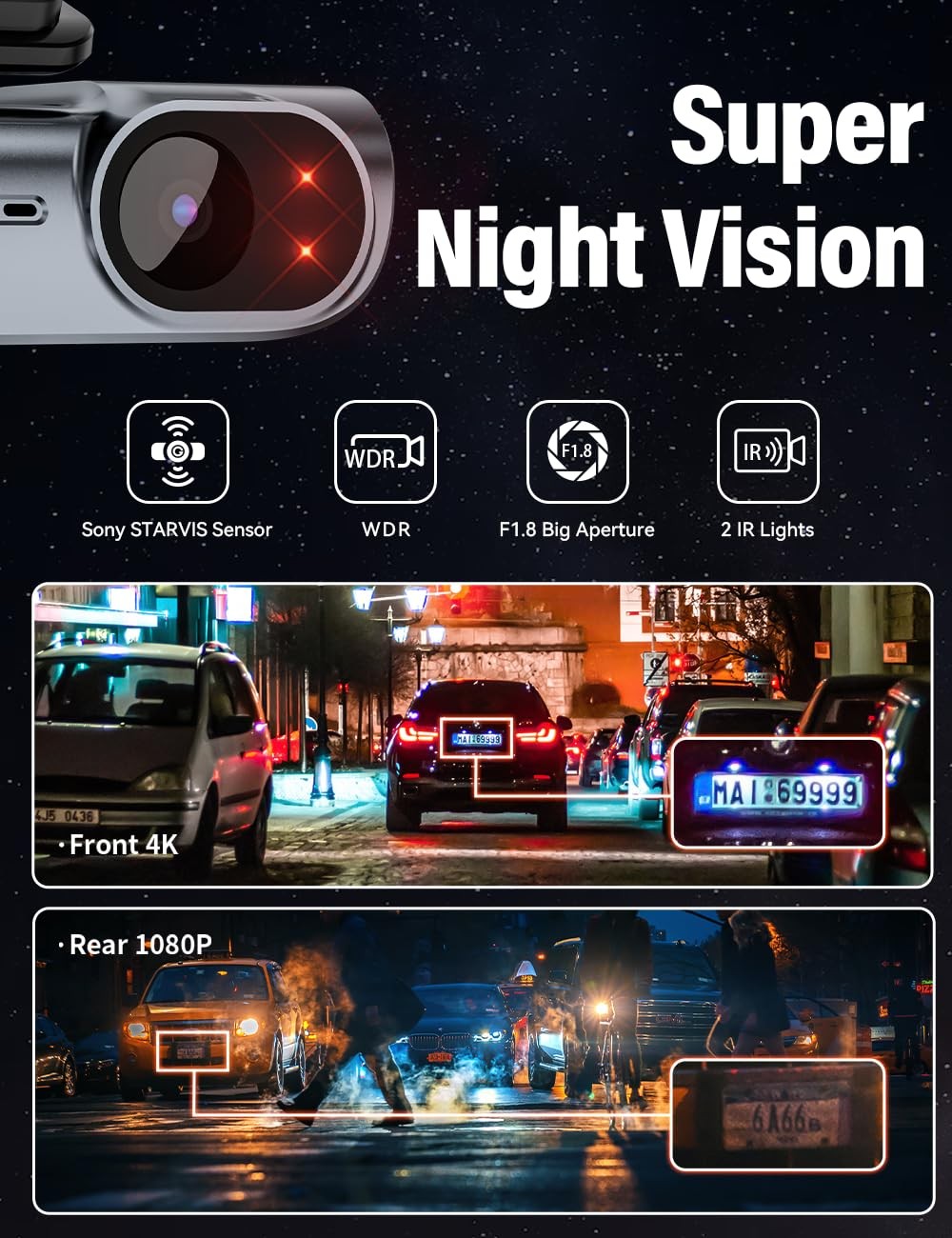 4K Front and Rear Dash Cam: Fast 5GHz WiFi & Hands-Free Voice Control, Compac…