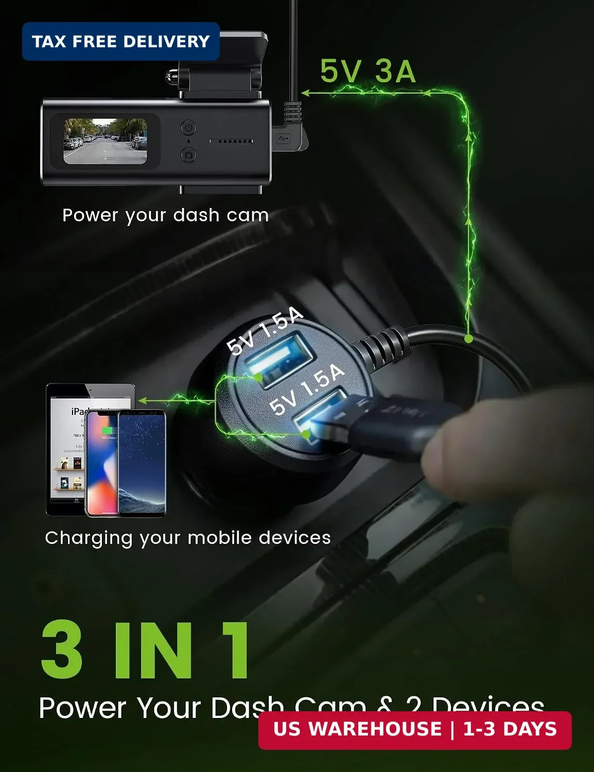 Anina Mini USB Mini-B Dash Cam Power Cord Left Angle Charging Cable Dash Camera