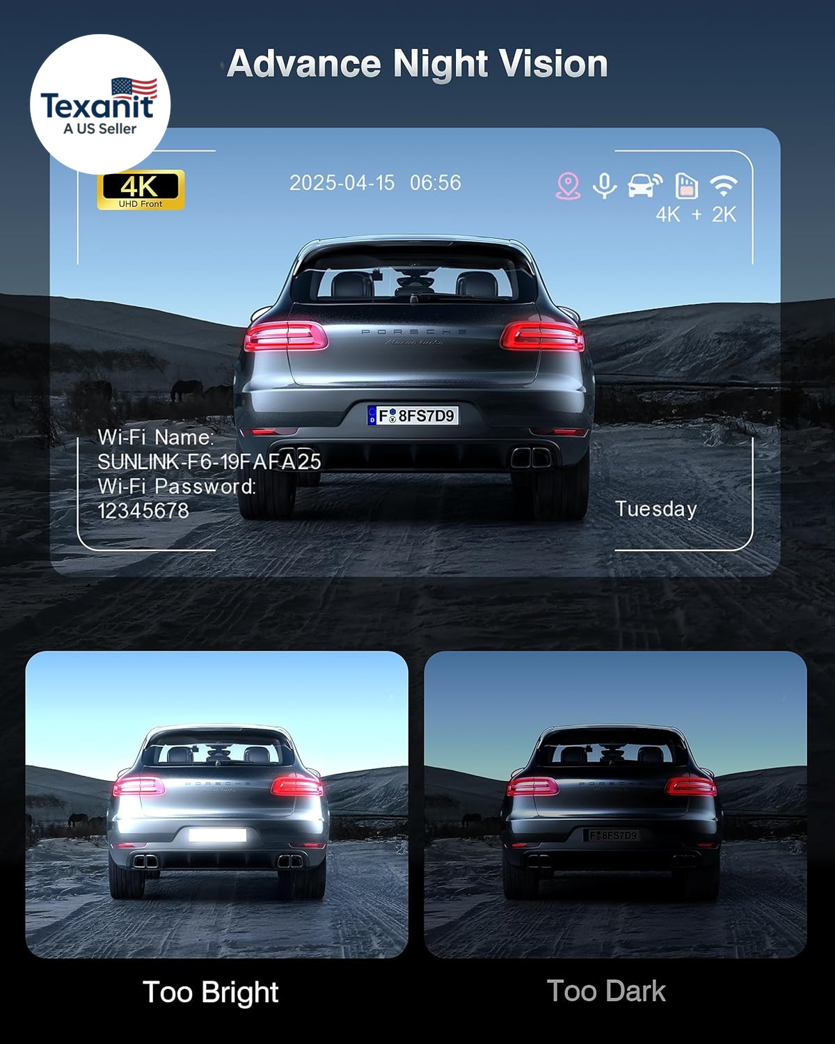 Dash Cam Front and Rear, 4K+2K Recording Dash Camera for Cars, Night Vision with