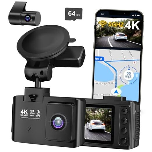 Dash Cam Front and Rear: 4K+2.5K Dual Channel Dash Cam-5GHz WiFi, GPS Dash