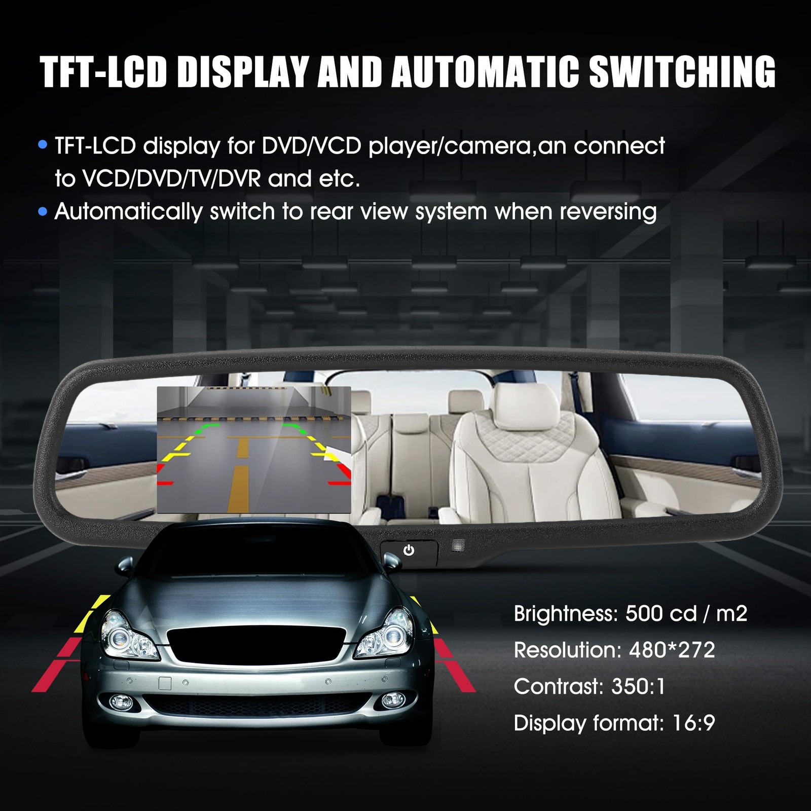 4.3inch Rear View Mirror Monitor, Auto-Dimming Rearview Monitor,480 * 272, 50…
