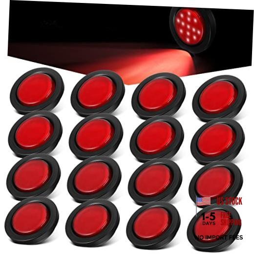 16 Pcs 2.5 Round Clearance Lights 13 LED Front Rear Side Marker Indicators Red