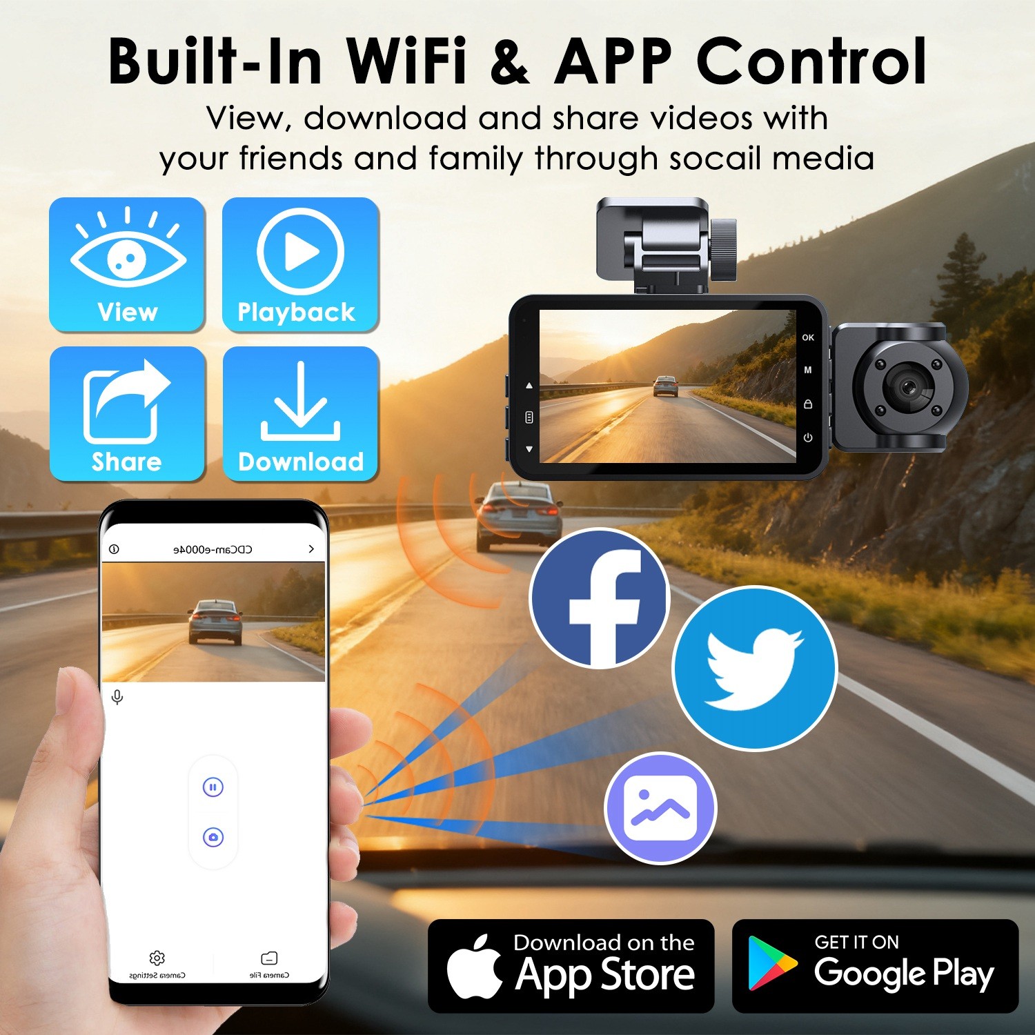 1080P HD Car Dash Cam Front Inside Rear 3 Channels Camera Night Vision Camera