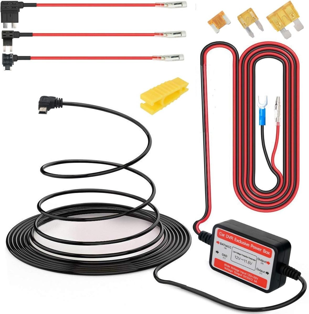 Car Dash Cam Hardwire Kit with Mini USB & Fuse Holders – Easy Installation, 3.2m