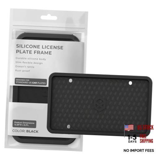 Car Plate Frame – Silicone License Plate Frame – Rust-Proof Rattle-Proof – Black
