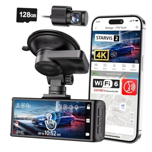 4K STARVIS 2 Dash Cam Front and Rear, 5GHz WiFi 20MB/s Download, 128GB Card