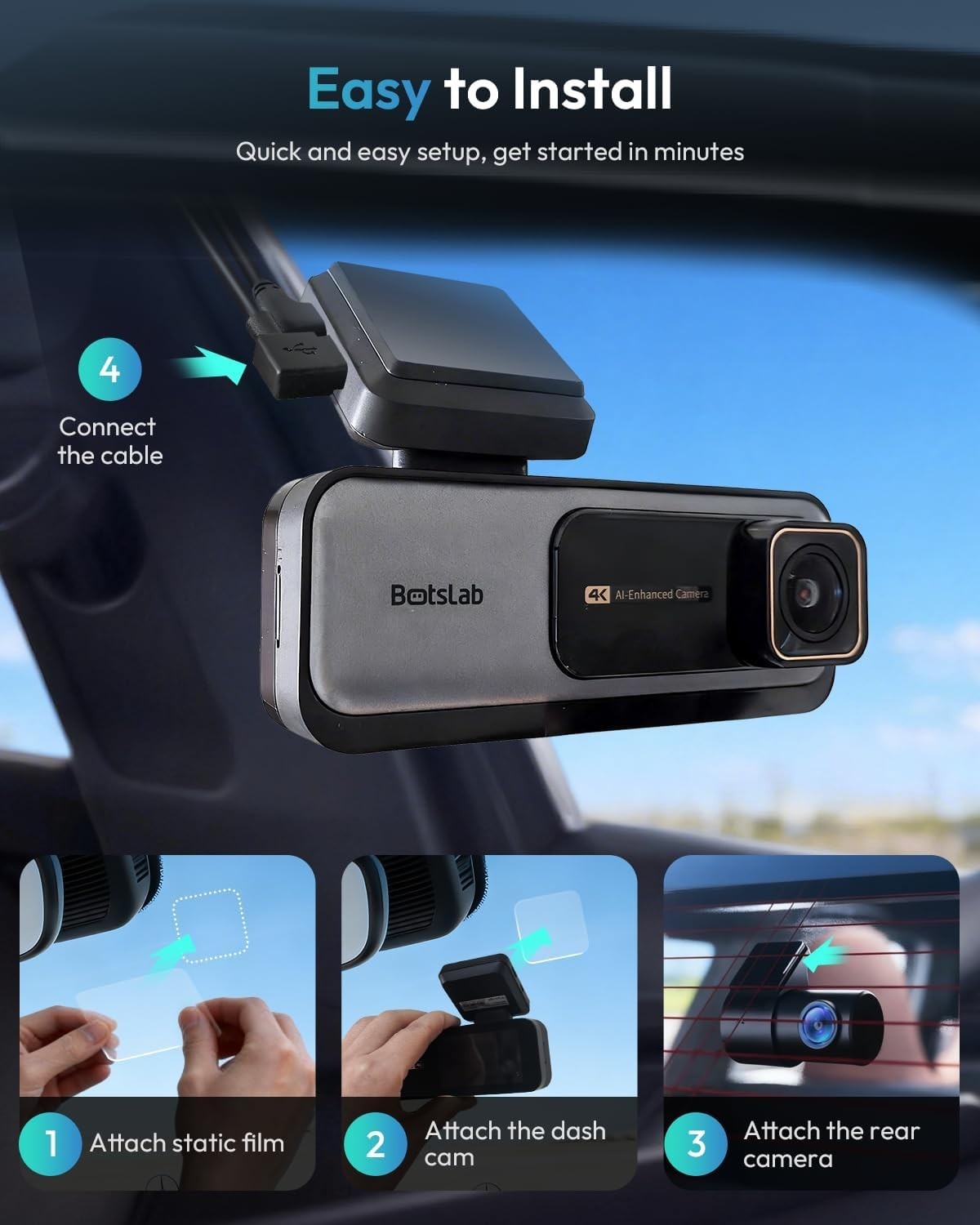Comprehensive 4K Dash Cam Bundle – Front & Rear, Real-Time Alerts & Easy Setup