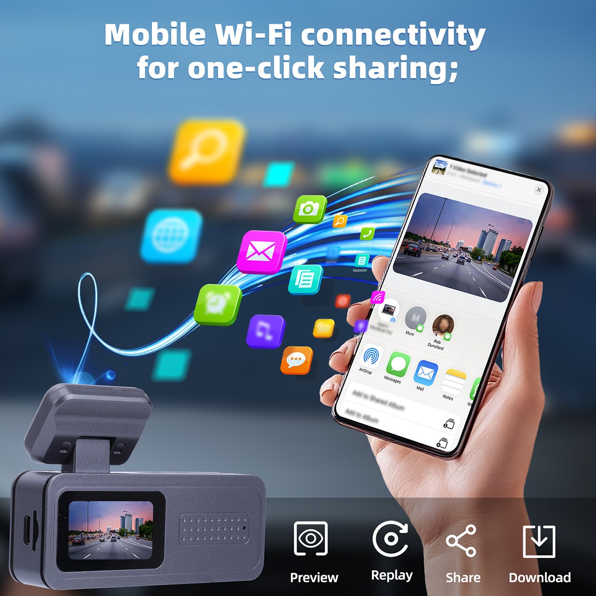 Front 1080P Dash Cam WiFi Parking Monitor Night Vision Loop Recording + G-sensor