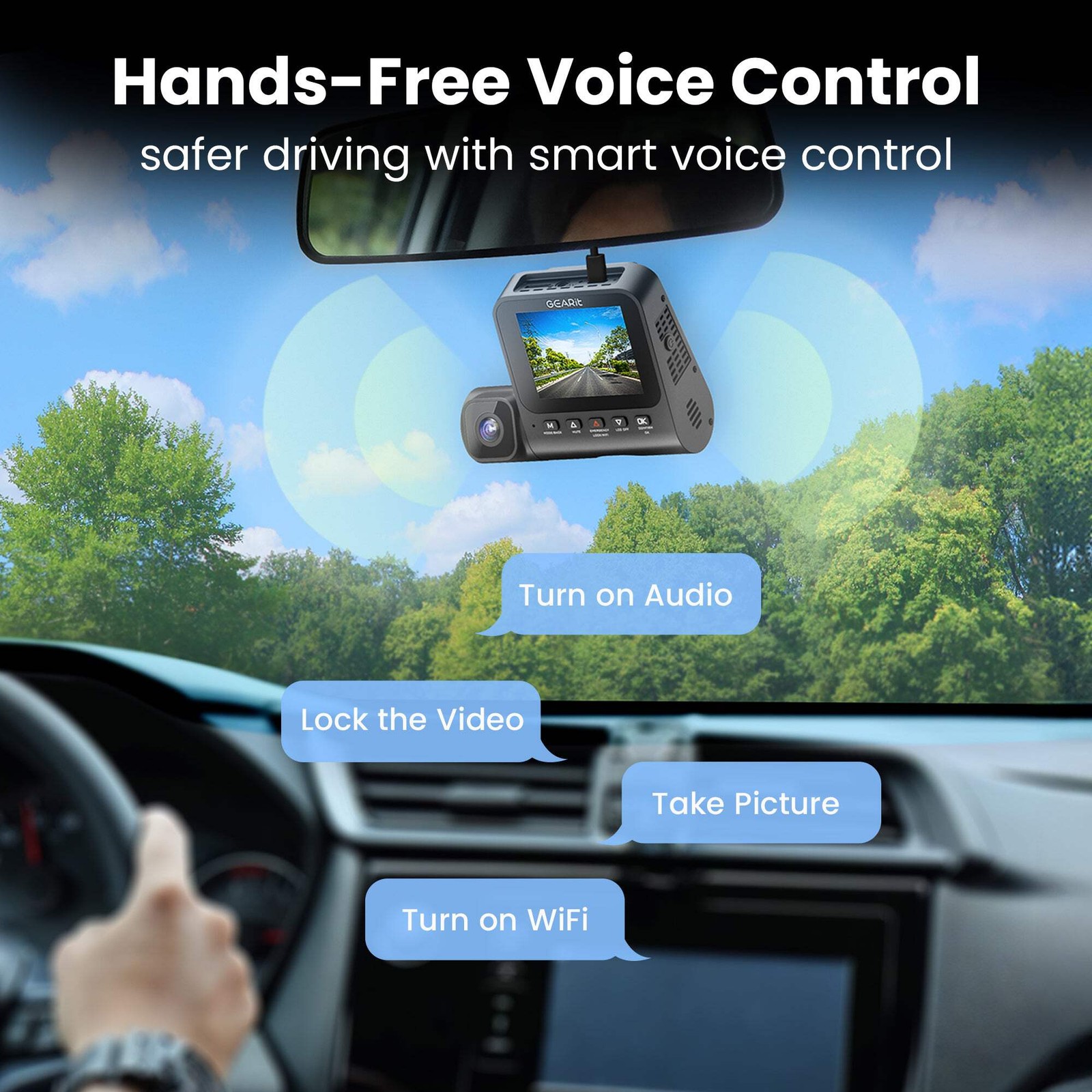 GEARit 3-Channel 4K Dash Cam – Front, Inside & Rear with GPS & Night Vision, 64G