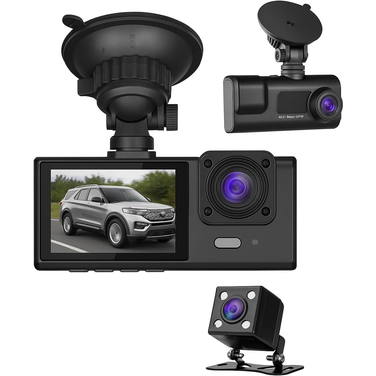 4K 3-Channel Dash Cam – Front, Inside & Rear – Night Vision, WiFi, 32GB Card