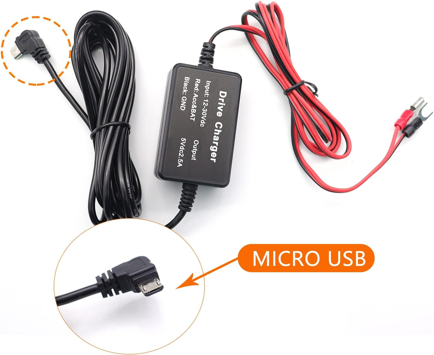 Dash Cam Hardwire Kit,12Ft Micro USB Hardwiring Kit Fuse for Dashcam,Car Charger