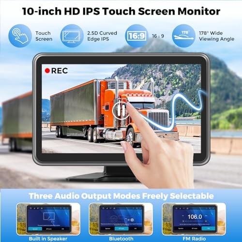 Truck RV Camera System with CarPlay & Android Auto,10” Touch Screen Monitor