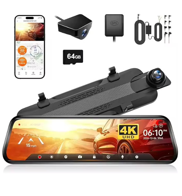WOLFBOX G930 10 Inch Wifi Dash Camera 4K Car DVR FOV 140 Mirror Camera