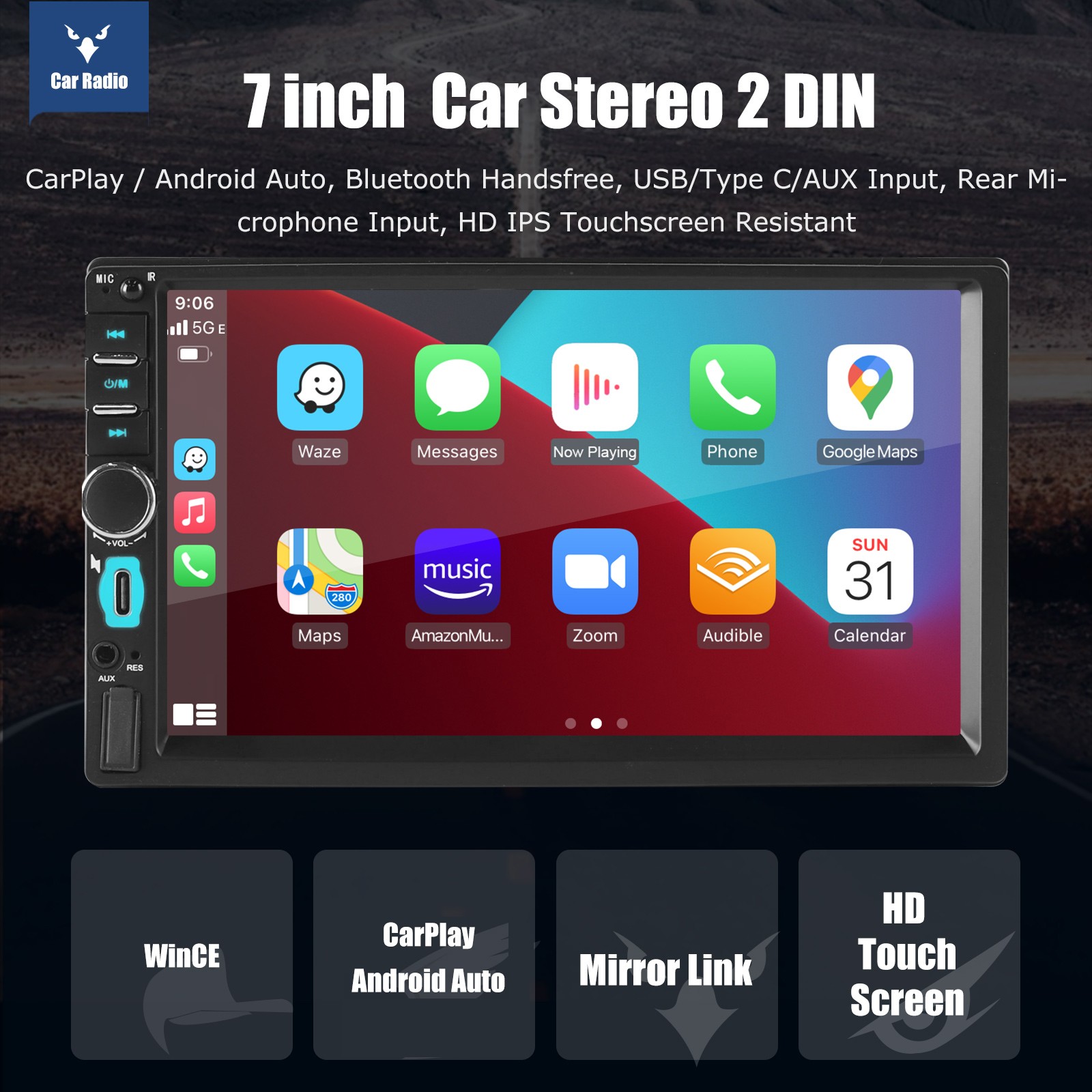 7″ Double 2 Din Car Stereo Touch Screen Car Radio Apple CarPlay Android Auto AHD