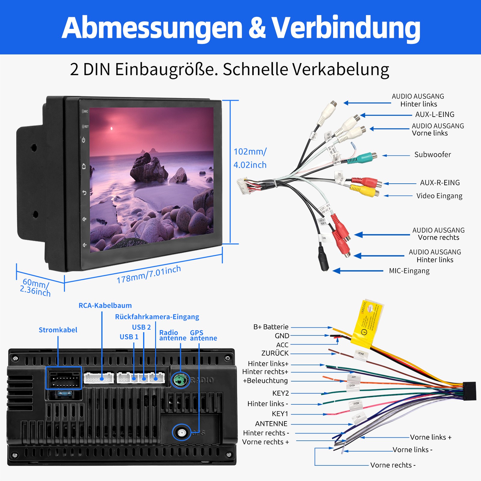 7″ Double 2 Din Android 14 Carplay Touch Screen Car Stereo Radio GPS BT 32G+CAM