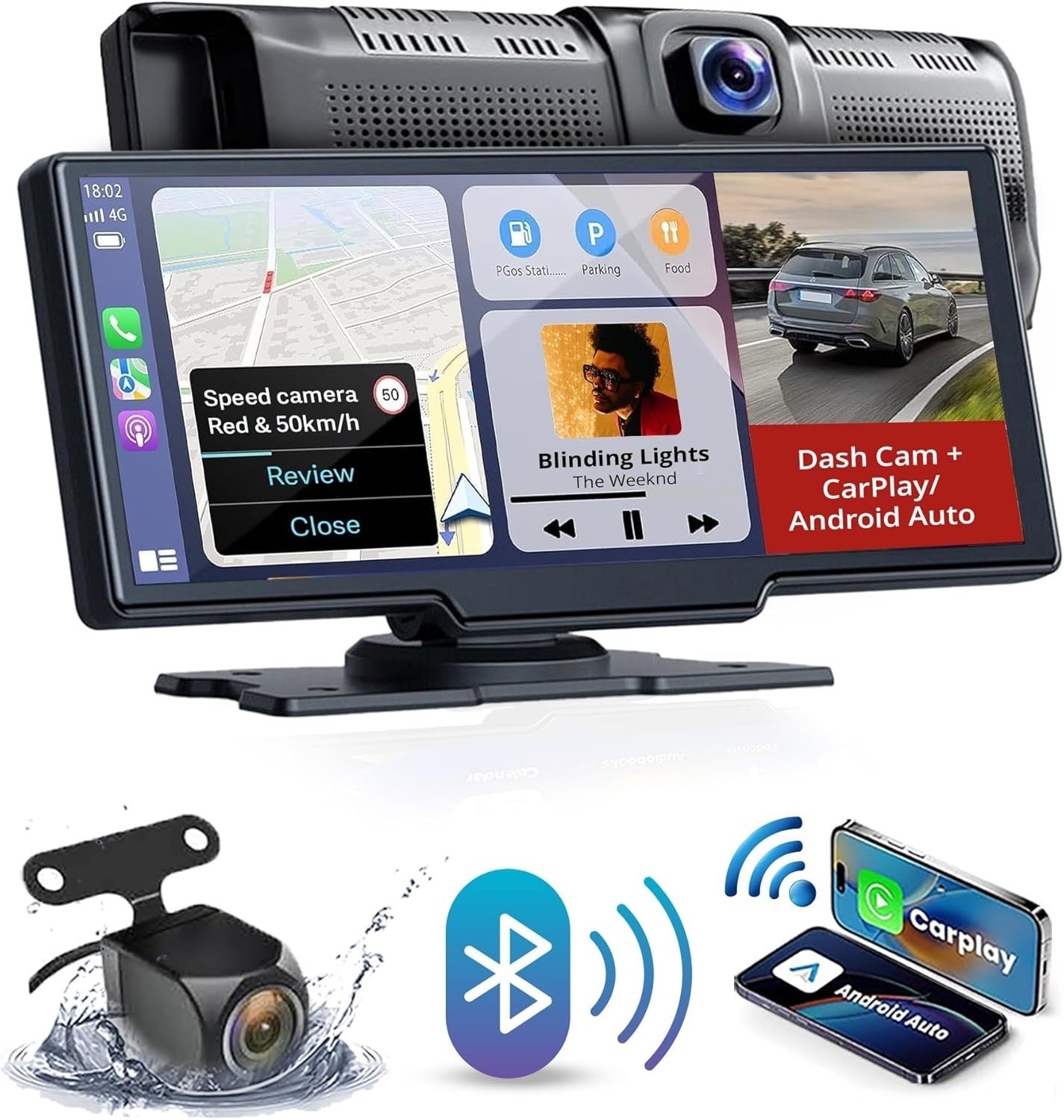 10.26″ Dash Cam Navigator Portable Wireless CarPlay Android Auto Touch Screen