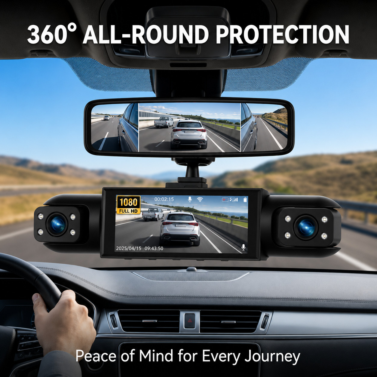 3/4 Lens Full HD Dash Cam Front Rear Interior Car Camera Recorder 1080P