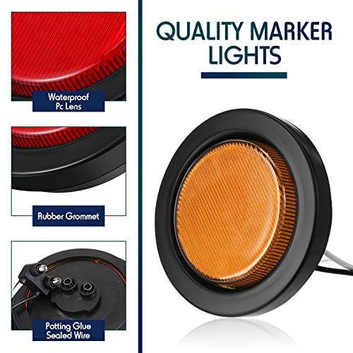 16 Pcs 2.5 Round Clearance Lights 13 LED Front Rear Side Marker Red, Amber