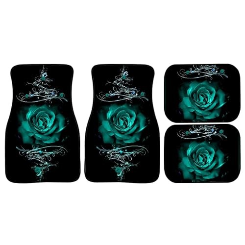 Rose Car Floor Mats Set of 4 Flower Design Vintage Rose Pattern Floor Green