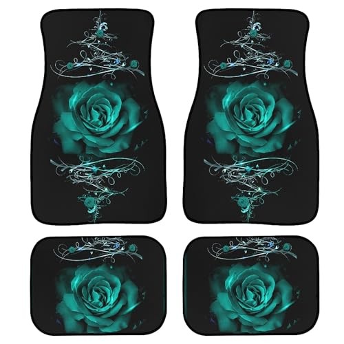 Rose Car Floor Mats Set of 4 Flower Design Vintage Rose Pattern Floor Green