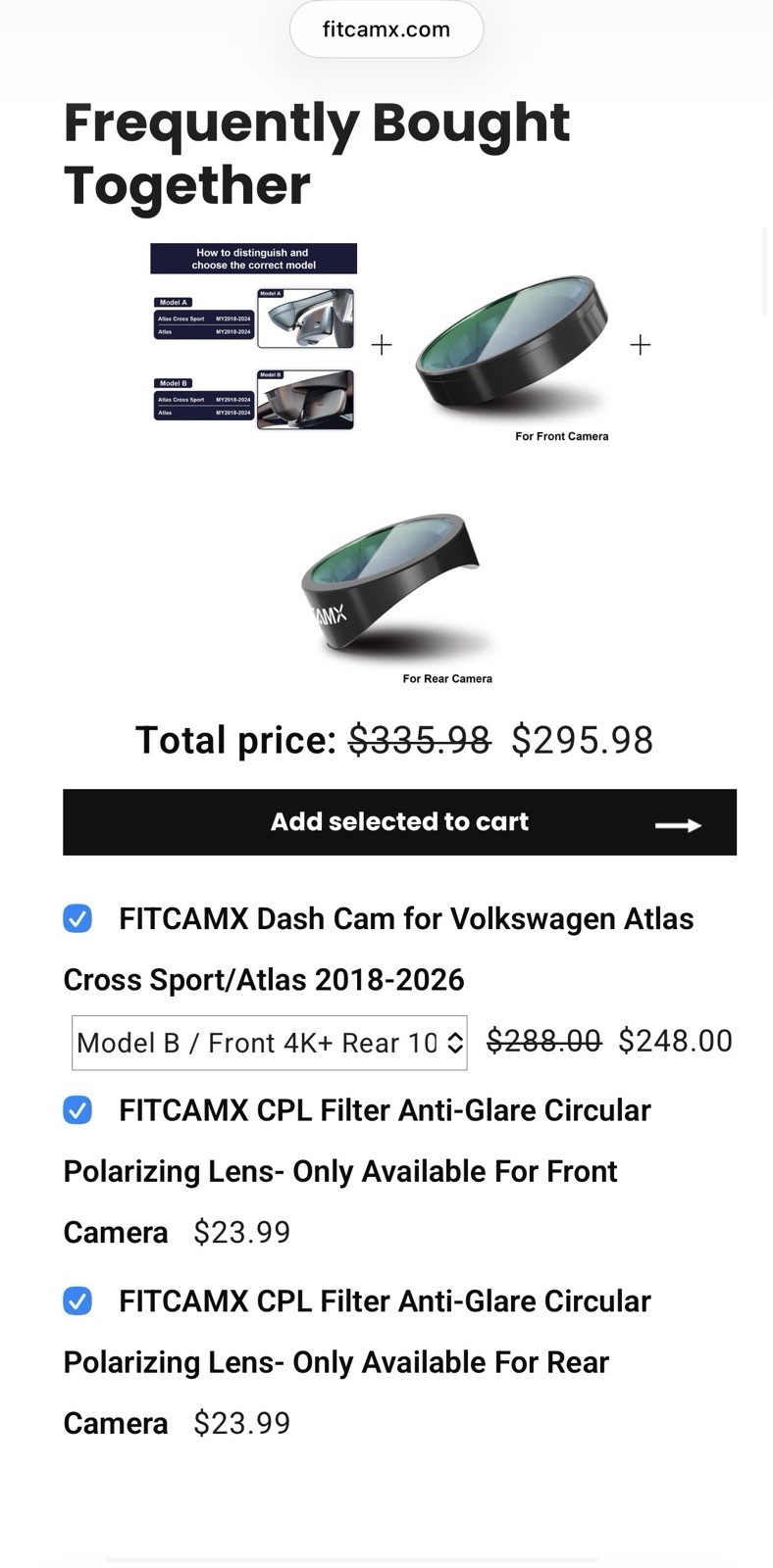 FITCAMX Dash Cam for Volkswagen Atlas Cross Sport/Atlas 2018-2026