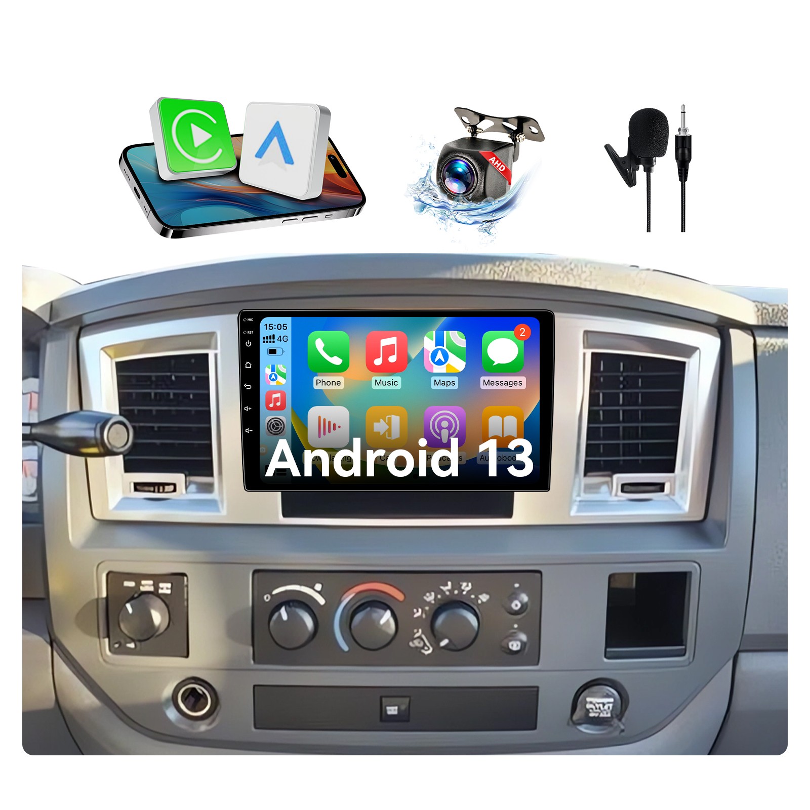 Android 13 Car Radio for 06-08 Dodge Ram 1500/2500/3500 with CarPlay & GPS