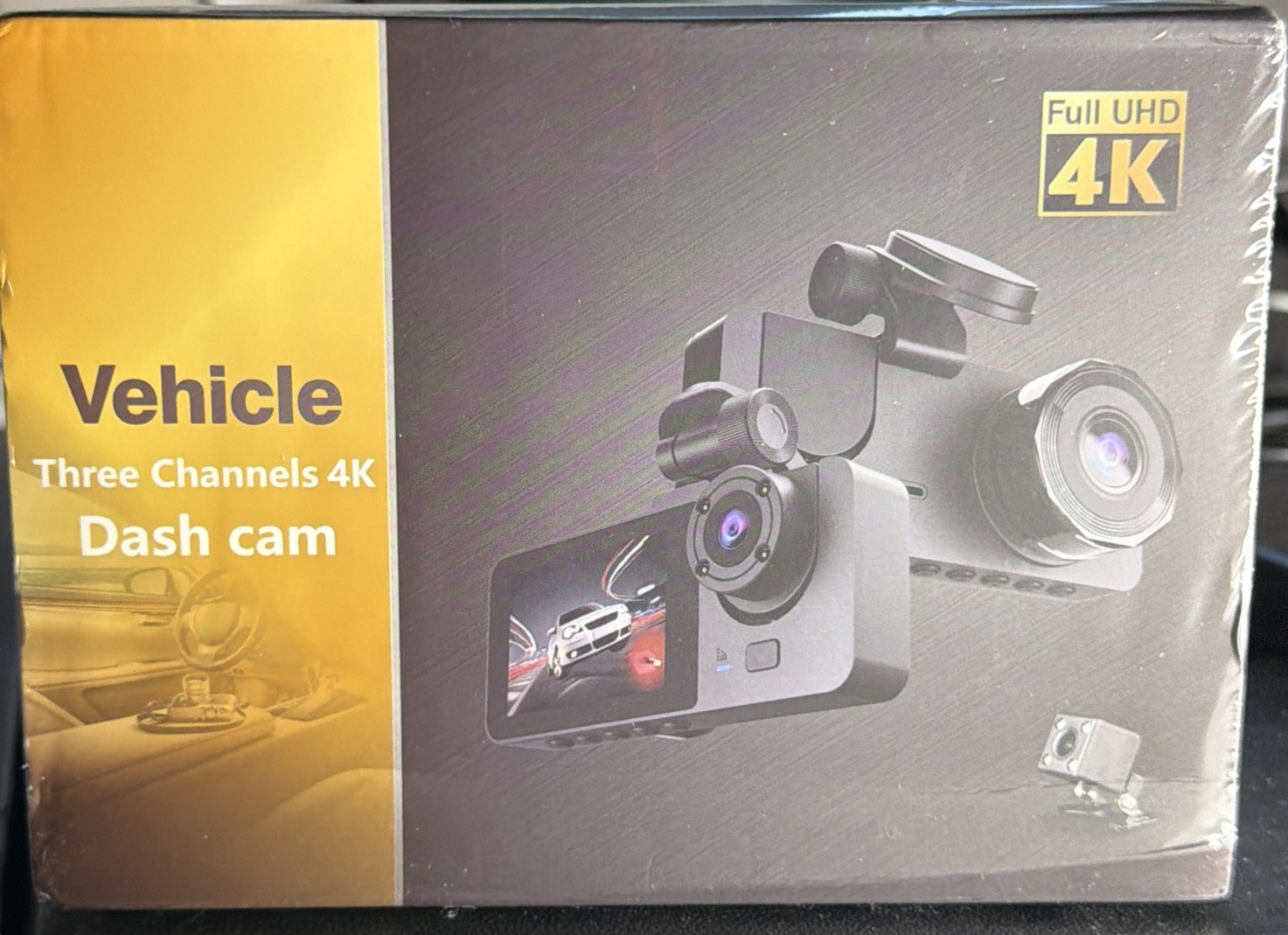 Three Channels 4K Dash Cam Front Cabin Rear – New Open Box Complete Set