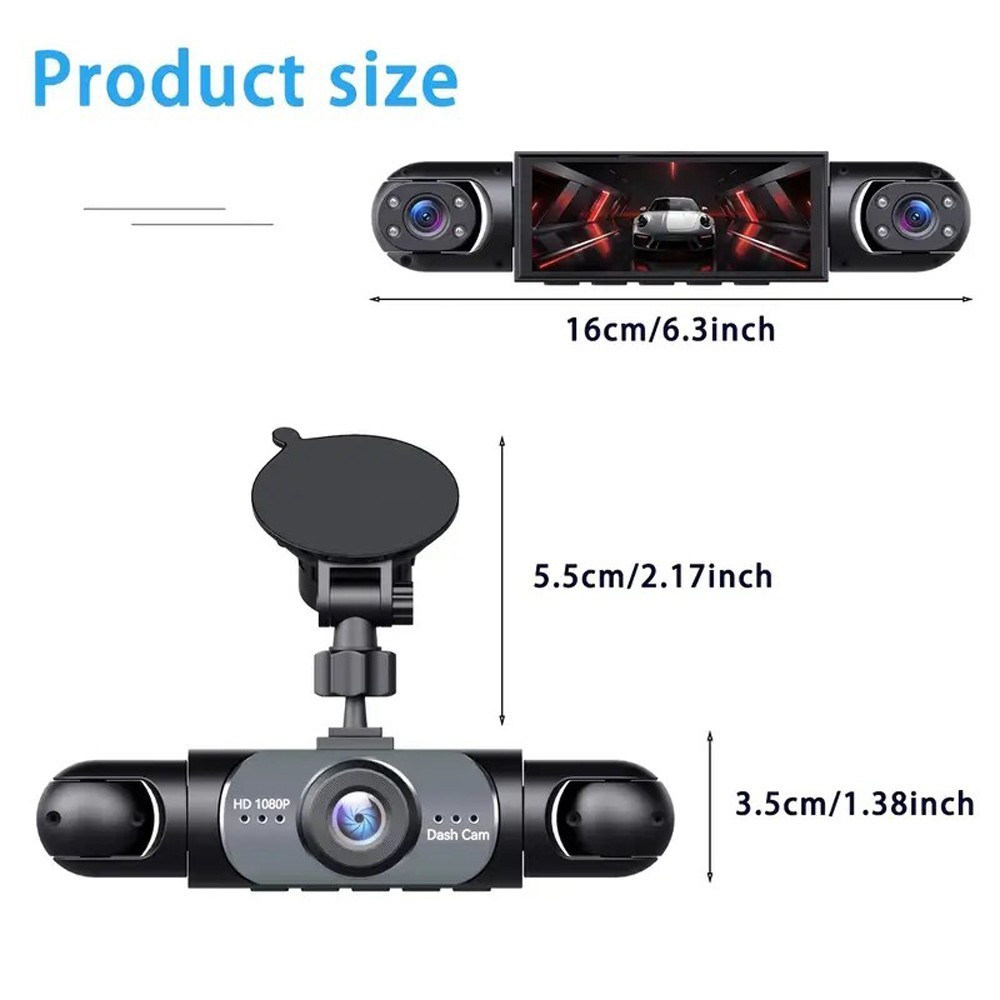 360° 4 Channel 1080P HD Car Dash Cam Front and Rear Inside Left Right + Camera