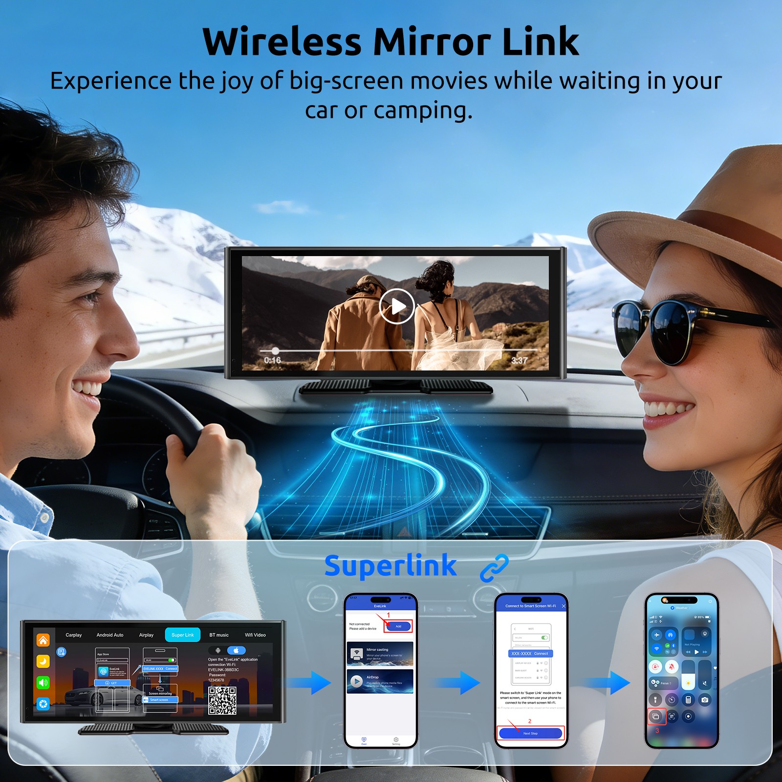 Wireless Carplay Screen for Car 10″ Portable Car Touch Screen for Apple Carplay