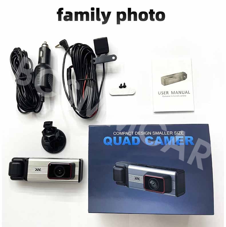 3-lens Car Dash Cam Video DVR Cycle Recording Phone APP Connection Night Vision