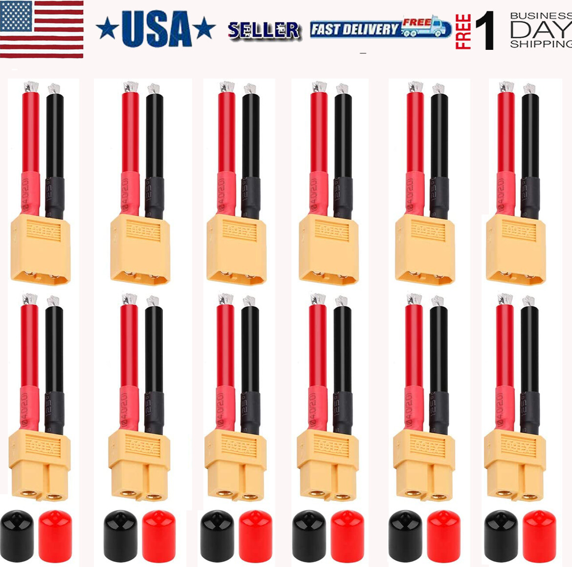 12PCS XT60 Battery Male Female Connector Plug With Silicon 12AWG Cable with Cap