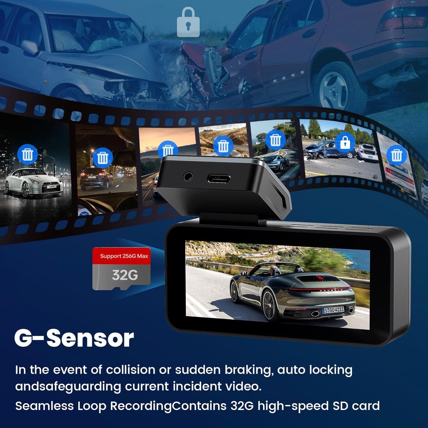 Dash Camera for Cars 2.5K with 3.39 Inch IPS Screen & 32GB Card