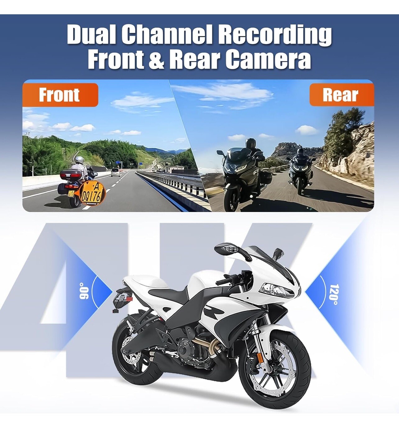 CAMECHO Dash Cam Front and Rear, IP65 Waterpoorf Dual Dash Camera Motorsports