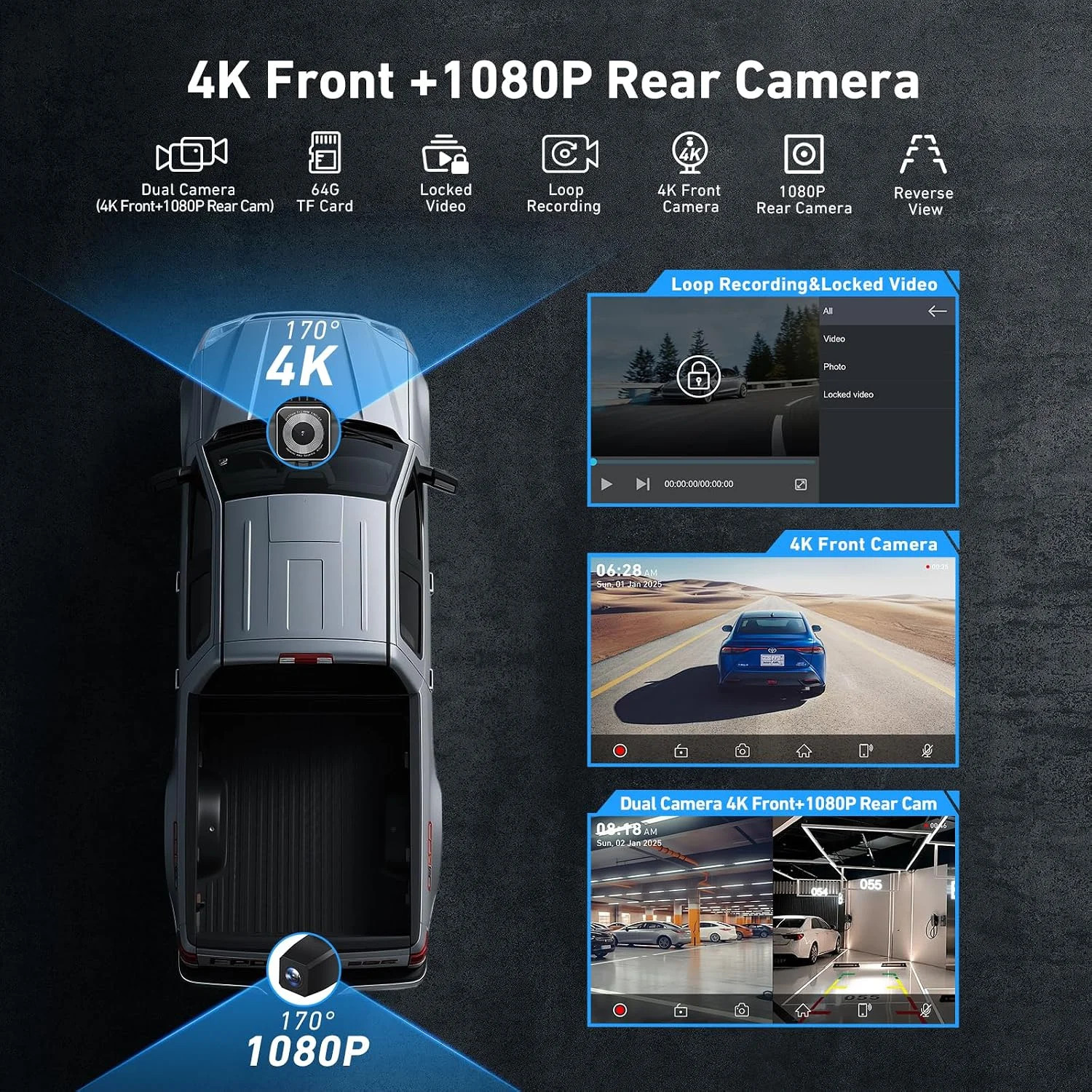 9″ Wireless Carplay Screen with 4K Dash Cam & 1080P Backup Cam | Android Auto Sc