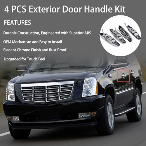 4PCS Exterior Door Handles Compatible with 2007-2014 Cadillac Escalade, Chrome